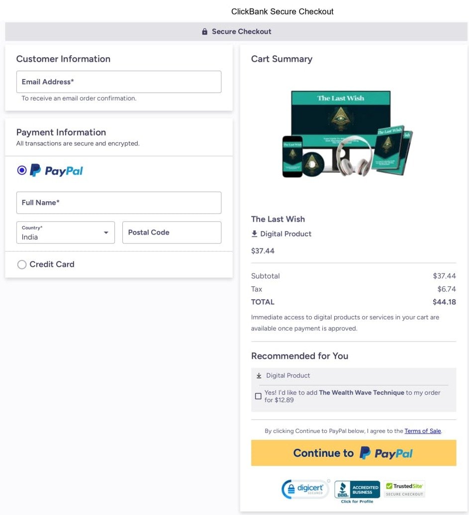 The Last Wish Checkout page